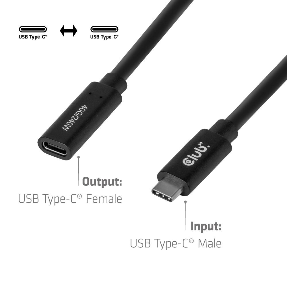 Club3D Prodlužovací kabel USB-C 8K60Hz, 40Gbps, Power Delivery 240W, (M/F), 100cm
