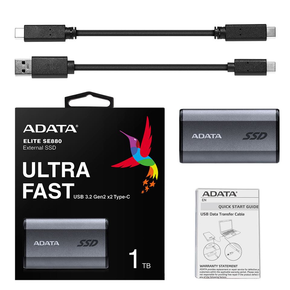 ADATA Externí SSD 1TB SE880, USB-C 3.2 Gen 2x2, R:2000/W:2000MB/s, šedá