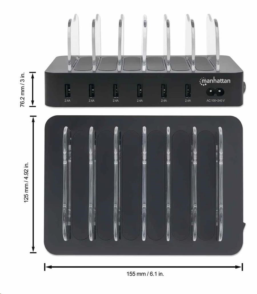 MANHATTAN USB nabíjecí stanice, 6-Port USB Charging Station, USB-A, černá