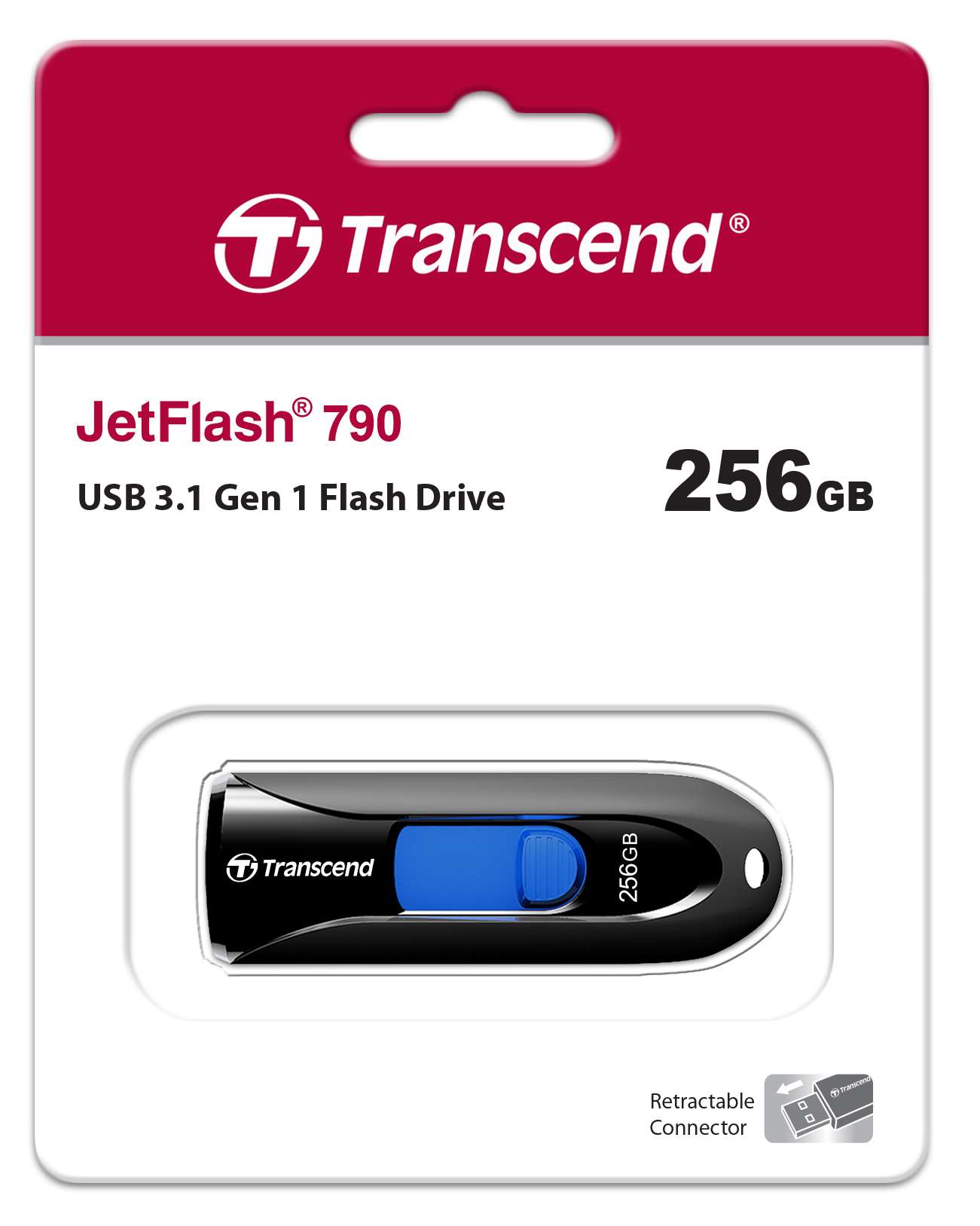 TRANSCEND Flash Disk 256GB JetFlash®790, USB 3.1 (R:100/W:40 MB/s) černá/modrá