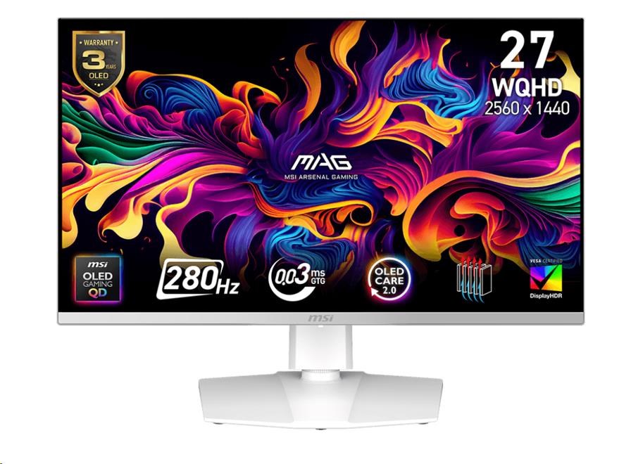 MSI LCD MAG 272QPW QD-OLED X28,26.5" 2560x1440 QD-OLED,280Hz,178/178,250nits,VESA,HDMI,DP,USB-C,Audio,White