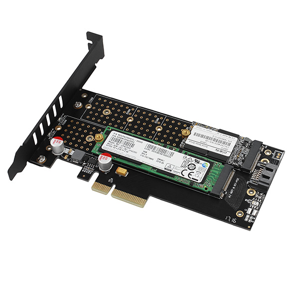 AXAGON PCEM2-DC, PCIe x4 - M.2 NVMe M-key + SATA B-key slot adaptér, chladič, LP