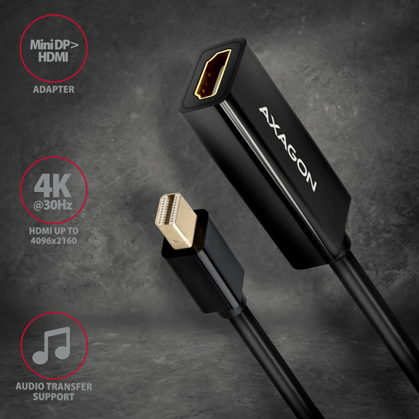 AXAGON RVDM-HI14N, Mini DisplayPort -> HDMI 1.4 redukce / adaptér, 4K/30Hz