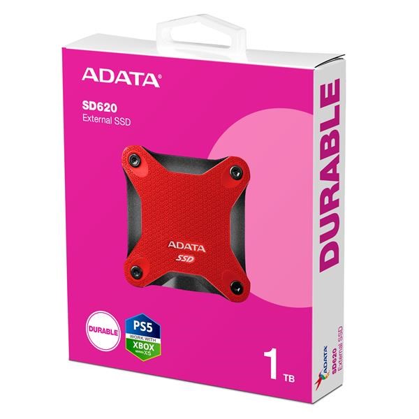 ADATA Externí SSD 1TB SD620, USB Micro-B, USB 3.2 Gen 2, R:520/W:460MB/s, červená