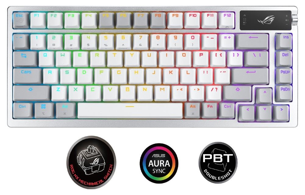 ASUS klávesnice ROG AZOTH Moonlight White, mechanická, Bluetooth, US, bílá