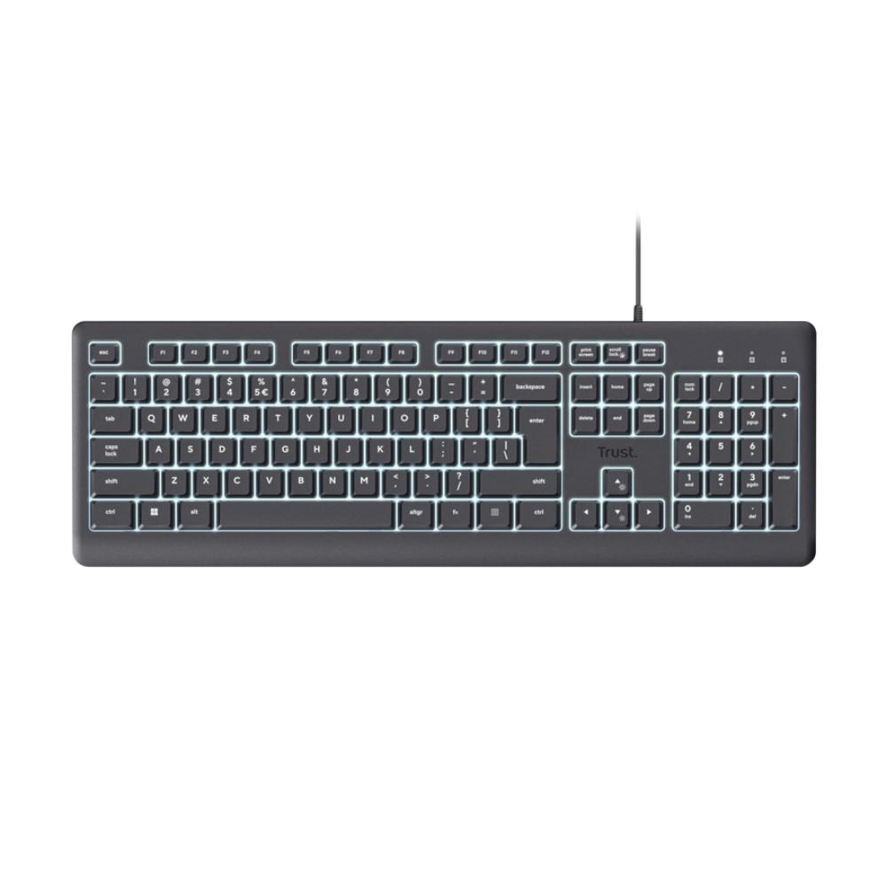 TRUST klávesnice Primo, Membránová, USB-C, Podsvícená, černá
