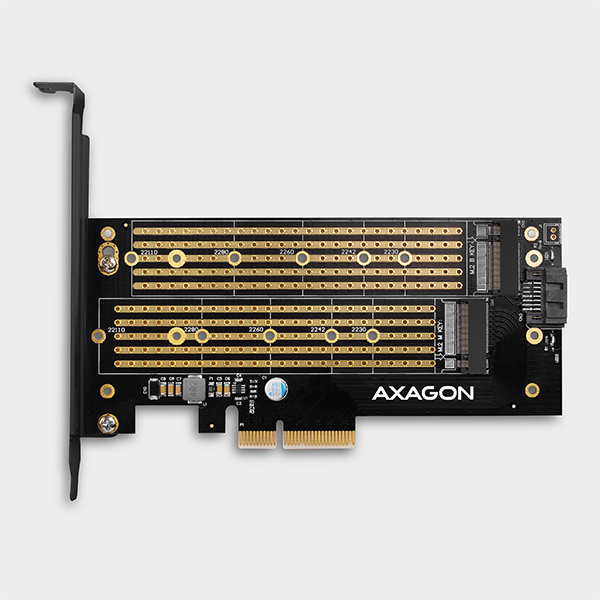 AXAGON PCEM2-D, PCIe x4 - M.2 NVMe M-key + SATA B-key slot adaptér, vč. LP