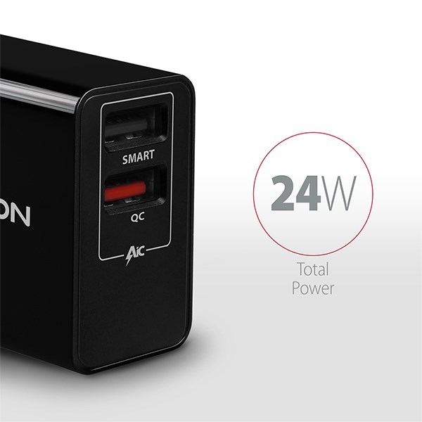 AXAGON ACU-QS24, QC & SMART nabíjačka do siete 24W, 2x port USB-A, QC3.0/AFC/FCP + 5V/1,2A