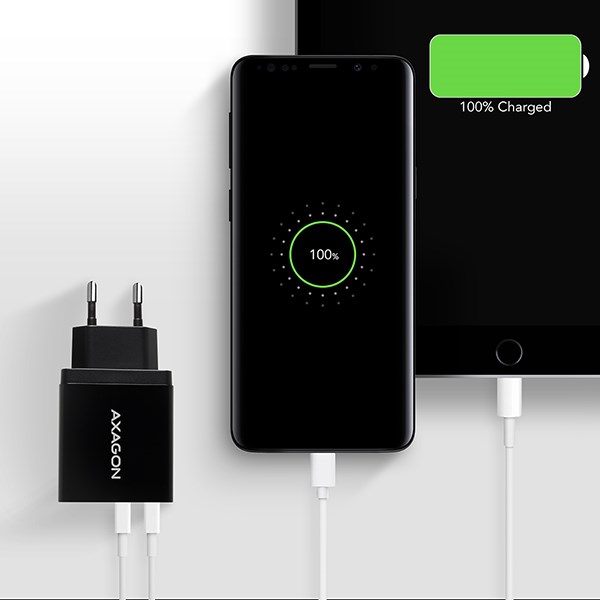 AXAGON ACU-QS24, QC & SMART nabíjačka do siete 24W, 2x port USB-A, QC3.0/AFC/FCP + 5V/1,2A
