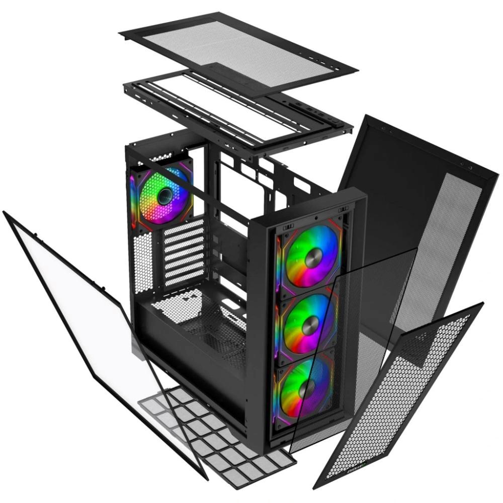 EVOLVEO Rhino, skříň eATX/ATX, 4x ARGB ventilátor 120mm, boční panel temperované sklo + mřížkovaný přední panel