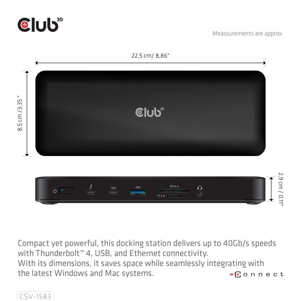 Club3D Dokovací stanice USB-C 16v1, 3xDP, 2xHDMI, 1xUSB-C, 3xUSB, 1xRJ45, 1x3.5mm, černá