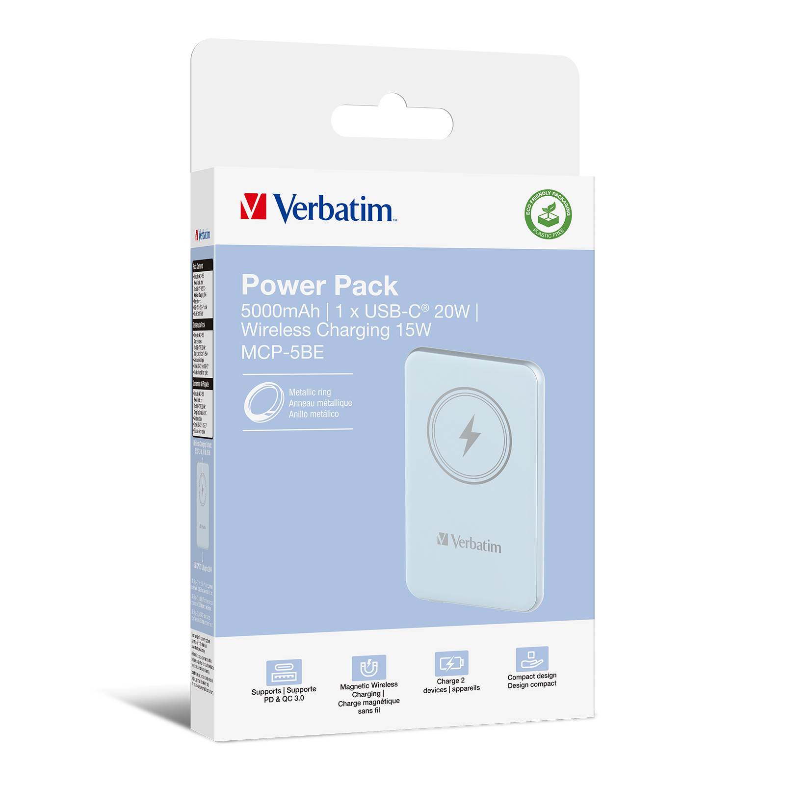 VERBATIM Powerbanka Charge 'n' Go, Magnetická, 5000 mAh, USB-C, Modrá