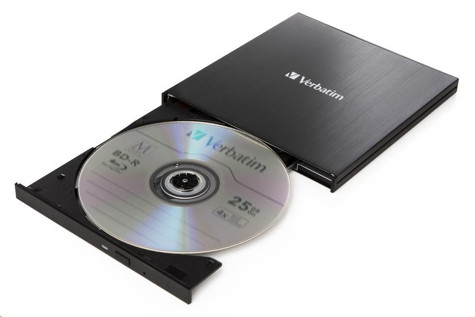 VERBATIM externí mechanika Ultra HD 4K Blu-ray External Slimline Writer (USB 3.1, USB-C) + zdarma 25GB médium +NERO