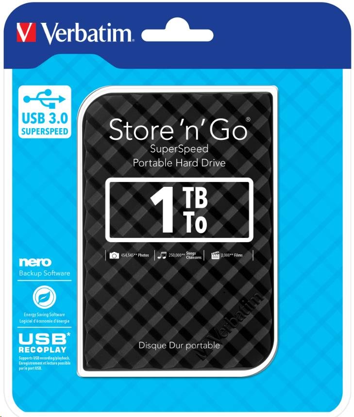 VERBATIM Externí HDD 1TB Store 'n' Go Portable Hard Drive USB 3.0, Black GEN II