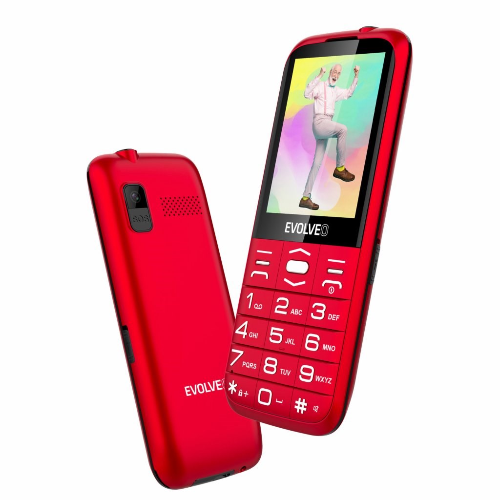EVOLVEO EasyPhone XO, mobilní telefon pro seniory s nabíjecím stojánkem, červená