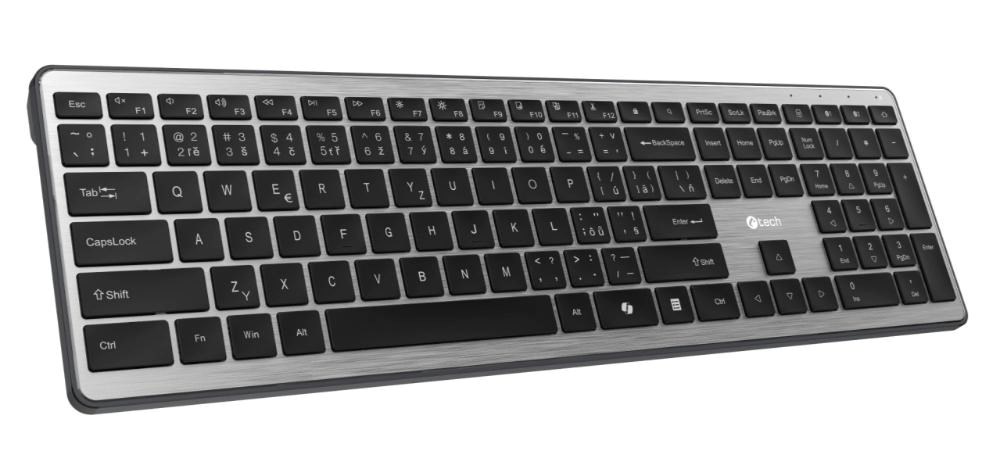 C-TECH Klávesnice Quallis KB-118 Dual mode, bezdrátová, BT5.0 + 2,4GHz, scissors tlačítka, USB nano receiver, CZ/SK