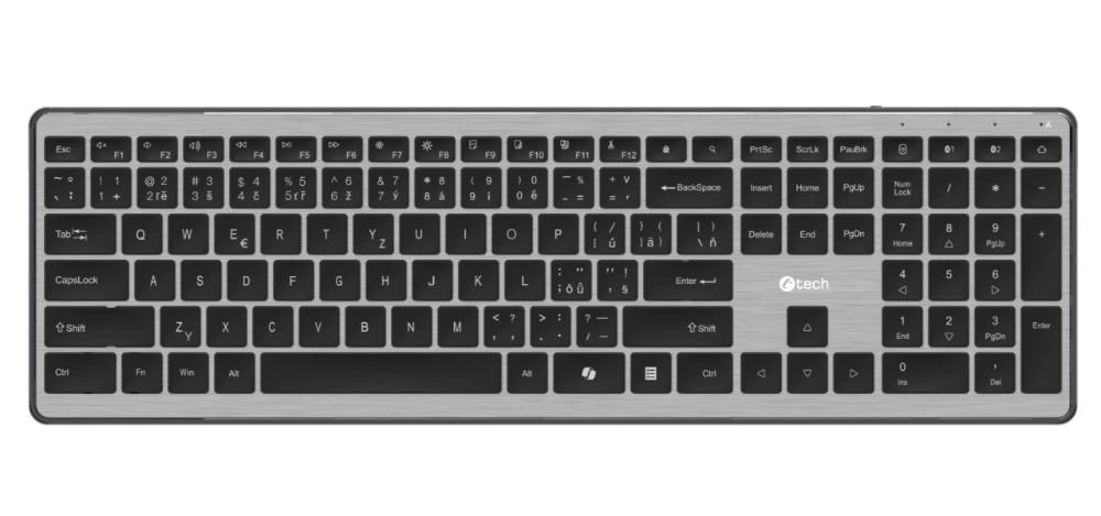 C-TECH Klávesnice Quallis KB-118 Dual mode, bezdrátová, BT5.0 + 2,4GHz, scissors tlačítka, USB nano receiver, CZ/SK