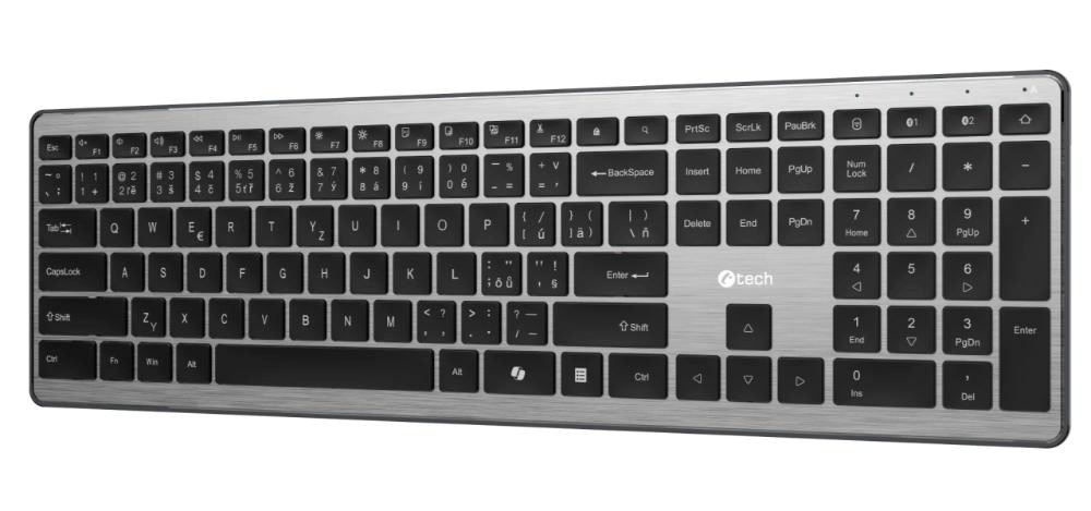 C-TECH Klávesnice Quallis KB-118 Dual mode, bezdrátová, BT5.0 + 2,4GHz, scissors tlačítka, USB nano receiver, CZ/SK