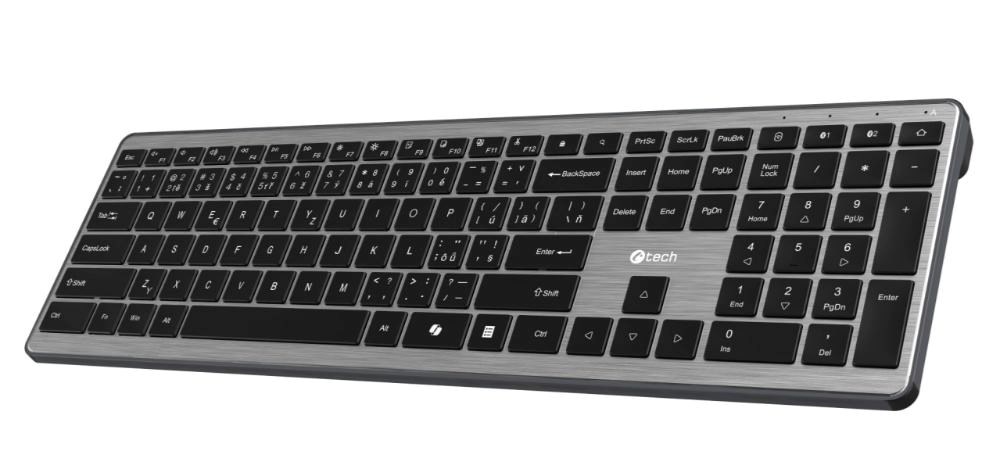 C-TECH Klávesnice Quallis KB-118 Dual mode, bezdrátová, BT5.0 + 2,4GHz, scissors tlačítka, USB nano receiver, CZ/SK