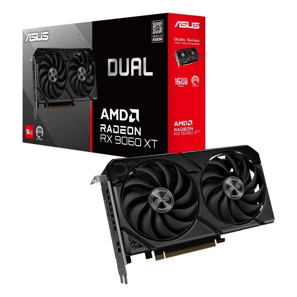 ASUS VGA AMD Radeon RX 9060 XT DUAL 16GB, RX 9060 XT, 16GB GDDR6, 2xDP, 1xHDMI