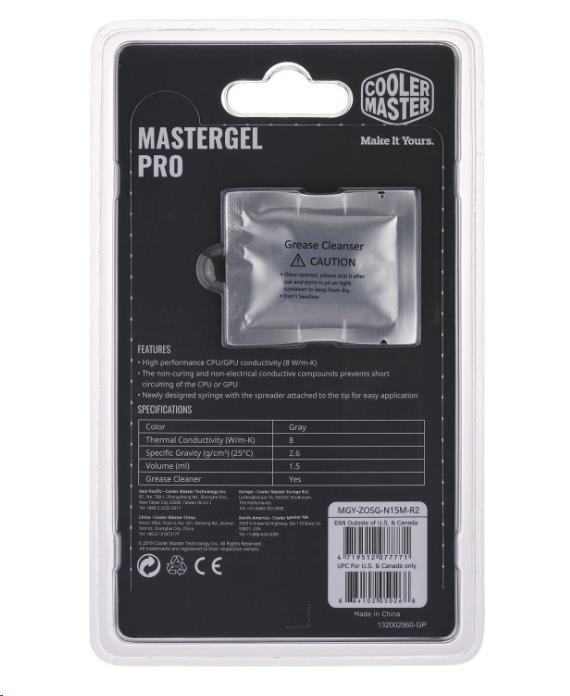Cooler Master termální pasta na CPU Master Gel Pro V2, tep. vodivost 8 W.m, 1.5ml, 4g, šedá