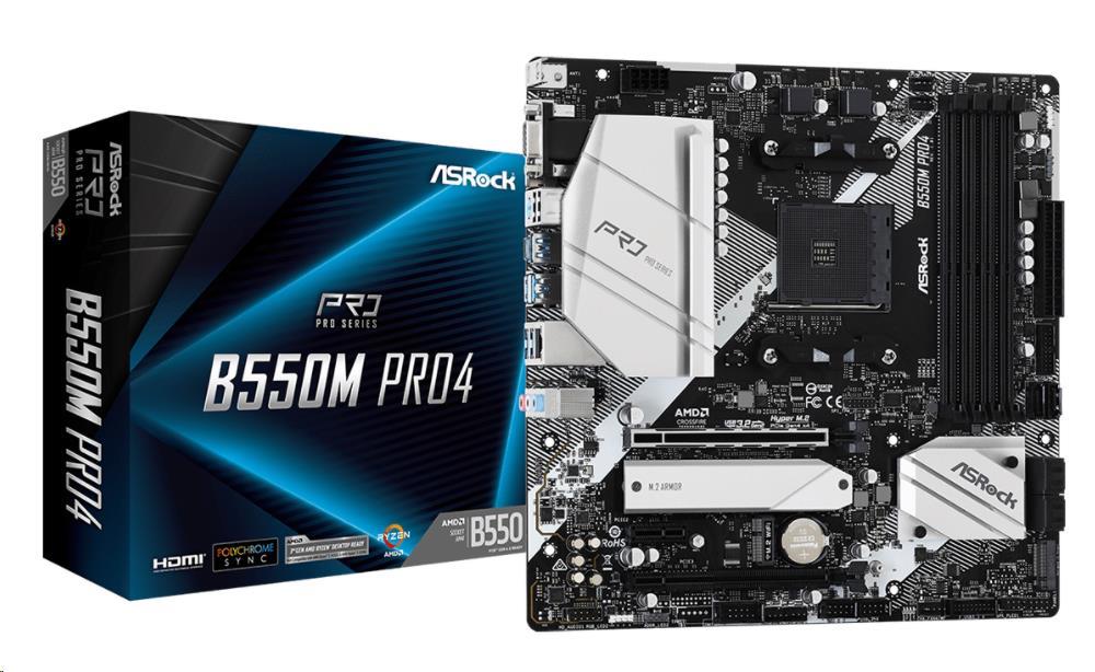 ASRock MB Sc AM4 B550M PRO4, AMD B550, 4xDDR4, HDMI, DP