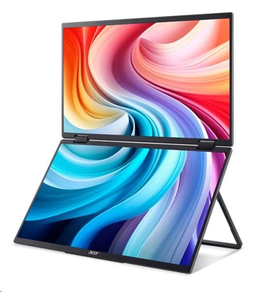 ACER LCD PD163Qbmiuux DUAL SCREEN 40cm (15.6") IPS LED, FHD 1920x1080@60Hz, 250cd/m2, 170/170, 2x2W repro, Black
