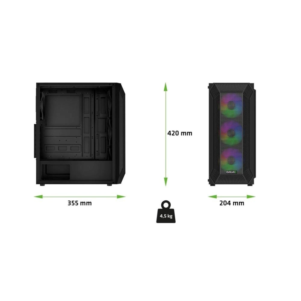 EVOLVEO Xenon, skříň ATX, 4x ARGB ventilátor 120mm, přední panel airflow mesh, černá