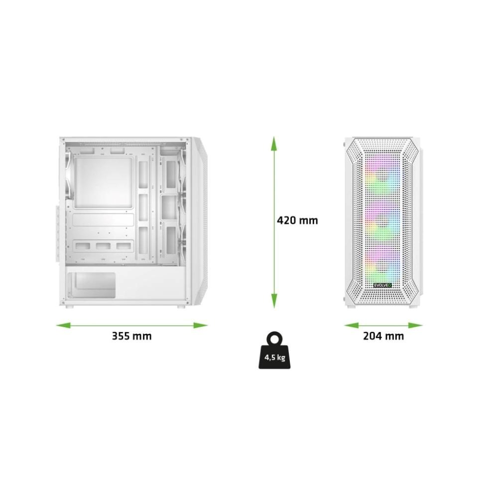 EVOLVEO Xenon, skříň ATX, 4x ARGB ventilátor 120mm, přední panel airflow mesh, bílá