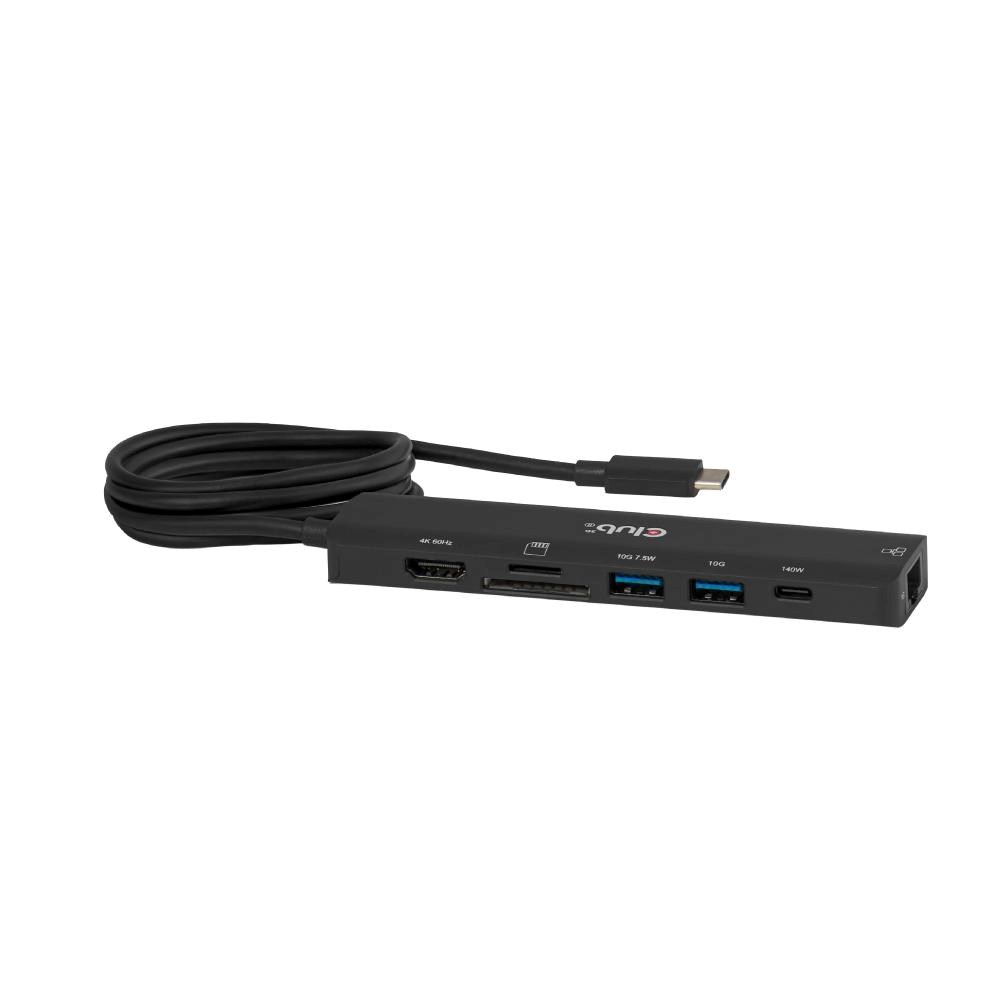 Club3D hub USB-C, 7-in-1 hub s 2x USB, 1xHDMI, 1xUSB-C PD, RJ45, microSD/SD, 140W, 4K60Hz, 1m kabel
