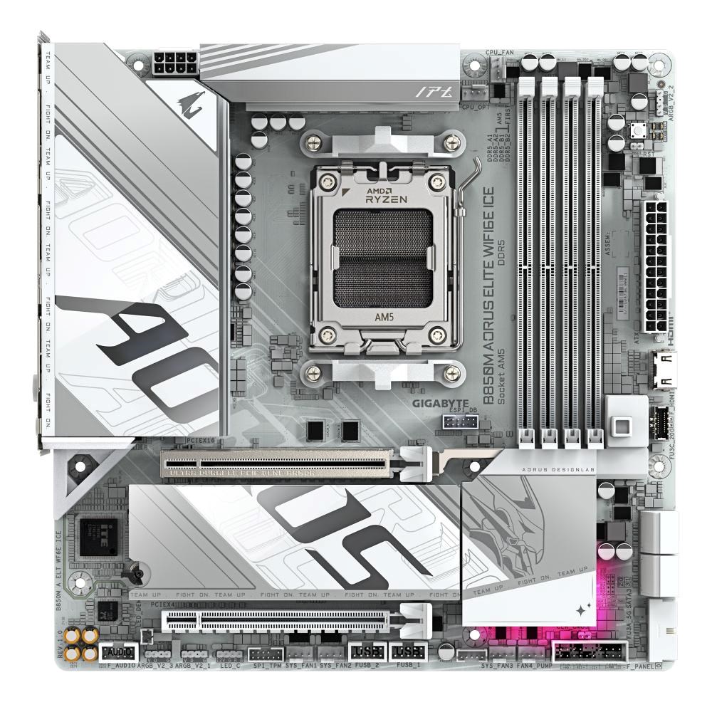 GIGABYTE MB Sc AM5 B850M A ELITE WF6E ICE, AMD B850, 4xDDR5, 1xDP, WiFi, mATX