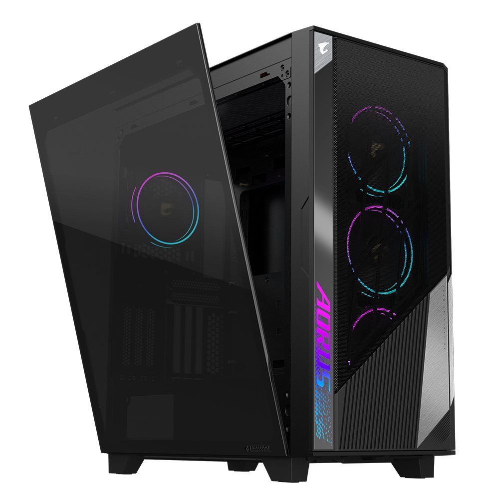GIGABYTE case AORUS C500 GLASS, bez zdroje, průhledná bočnice, Mid Tower, černá