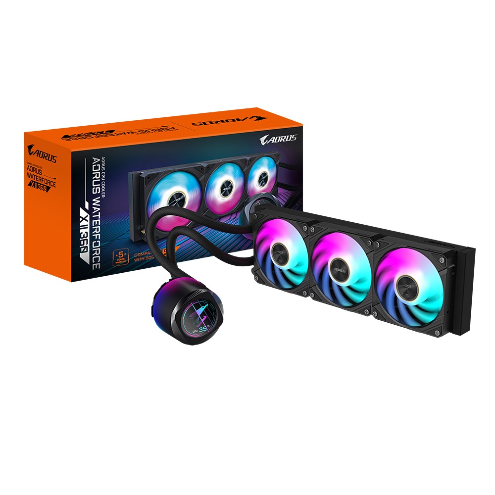 GIGABYTE vodní chladič AORUS WATERFORCE X II 360, 2x120mm ARGB, LCD displej, LGA1851, AM5