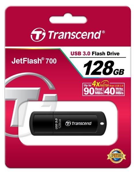 TRANSCEND Flash Disk 128GB JetFlash®700, USB 3.0 (R:90/W:40 MB/s) černá