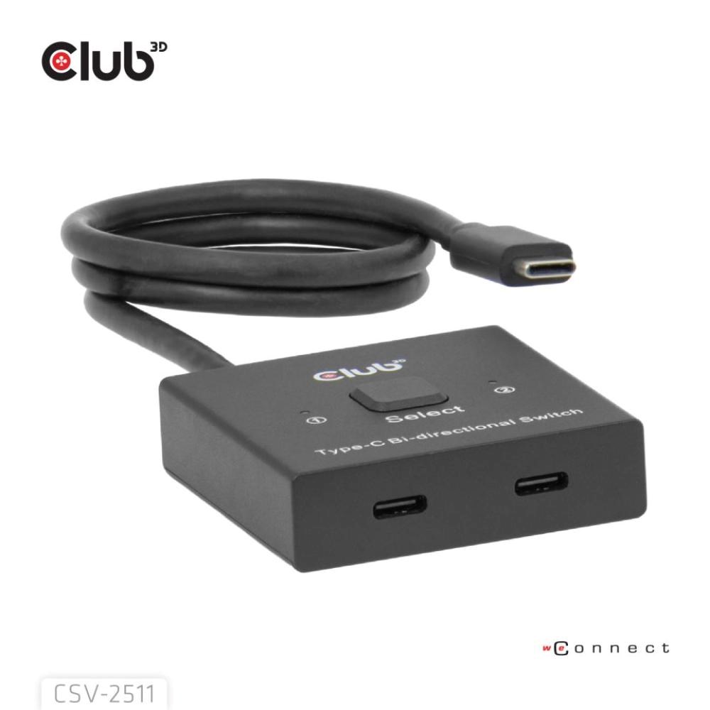 Club3D Switch, USB-C na 2xUSB-C Oboustranný 2v1, 8K60Hz, 4K120Hz, PD 100W