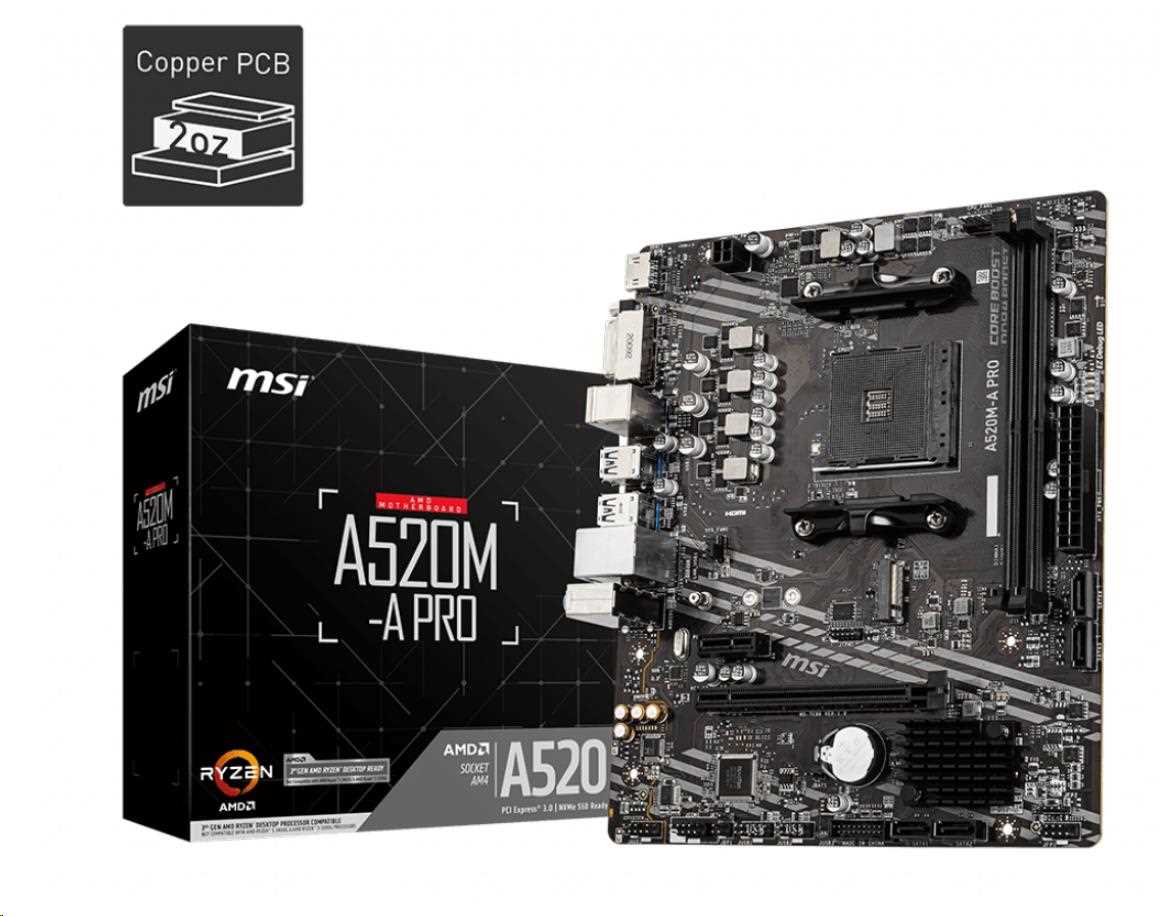 MSI MB Sc AM4 A520M-A PRO, AMD A520, 2xDDR4, m-ATX