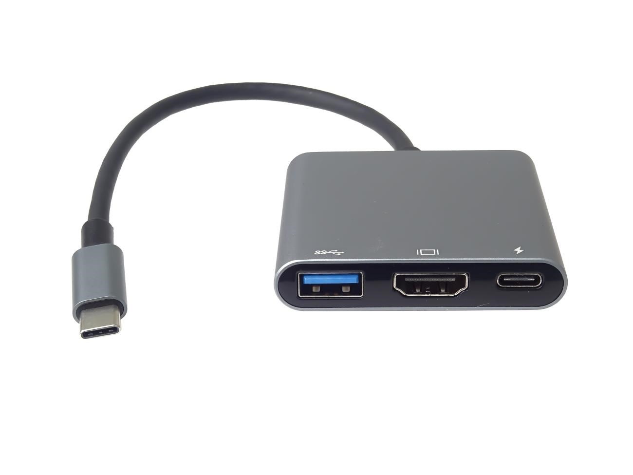 PremiumCord Adaptér USB-C na HDMI + USB3.0 + PD, rozlišení 4K a FULL HD 1080p