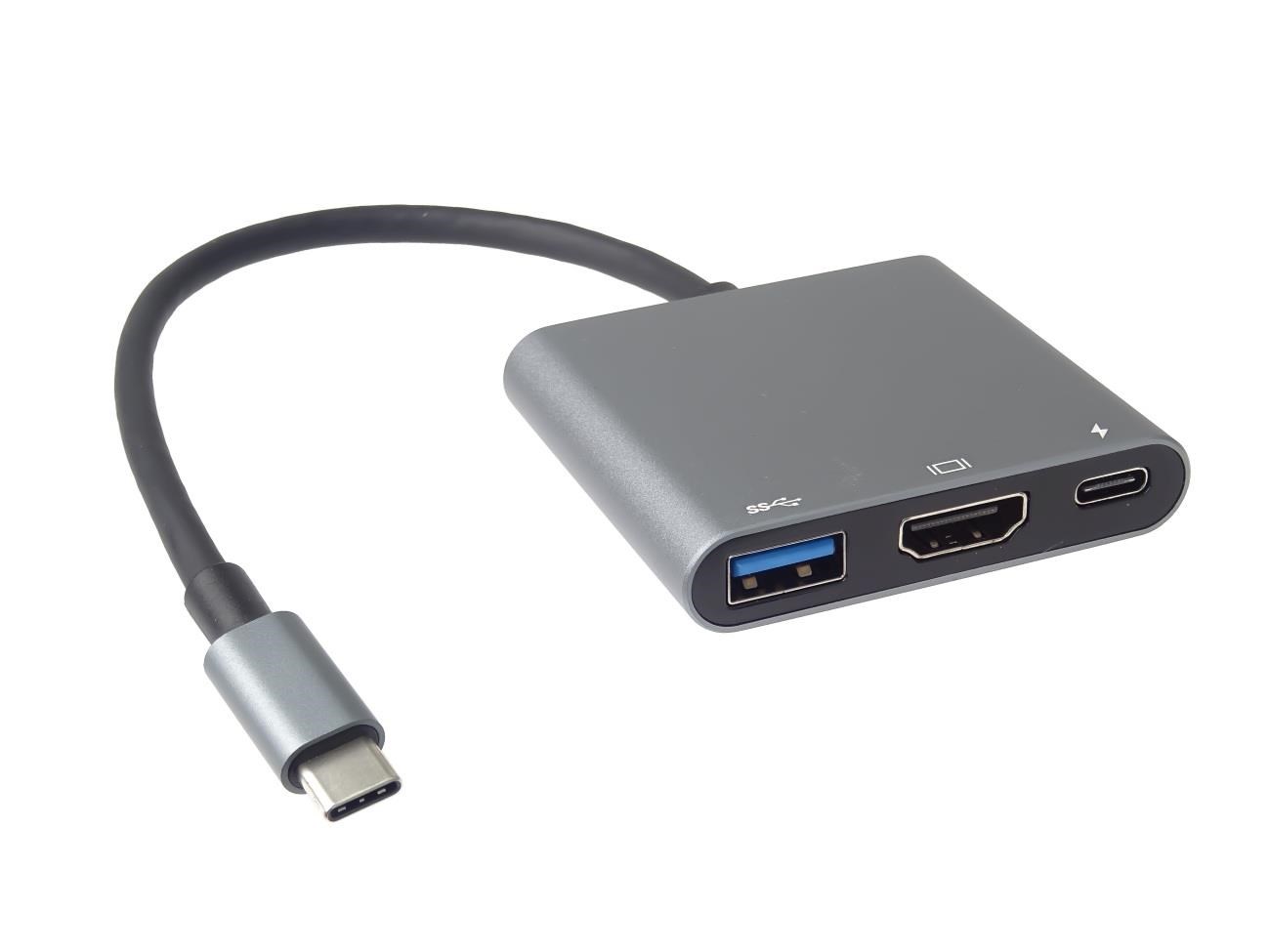 PremiumCord Adaptér USB-C na HDMI + USB3.0 + PD, rozlišení 4K a FULL HD 1080p