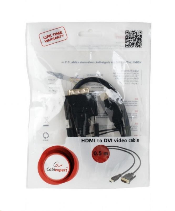 GEMBIRD Kabel HDMI-DVI 0,5m, 1.3, M/M stíněný, zlacené kontakty