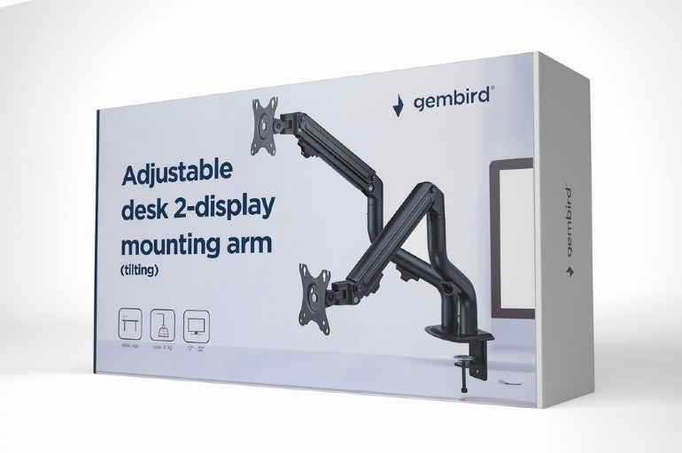 GEMBIRD Držák 2 monitorů na stůl MA-DA2-02, naklápěcí, až do 32” a 8kg, černý