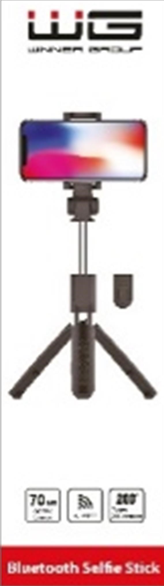 BAZAR - WG - Selfie tyč WG 6, Selfie tyč + tripod, teleskopická, s bluetooth tlačítkem, černá - Poškozený obal (Komplet)