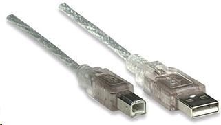 MANHATTAN Kabel USB 2.0 A-B propojovací 1,8m (stříbrný)