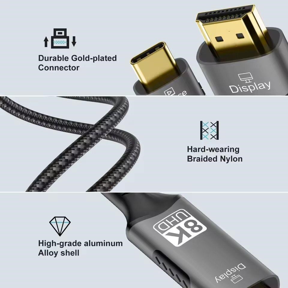 PremiumCord USB-C na HDMI kabel 2m rozlišení obrazu 8K@60Hz,4K@144Hz Aluminium