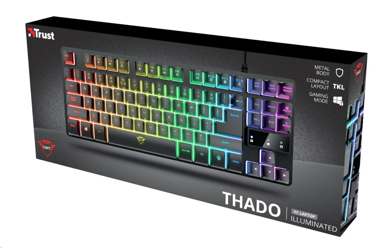 TRUST herní klávesnice GXT833 THADO, membránová, USB, US