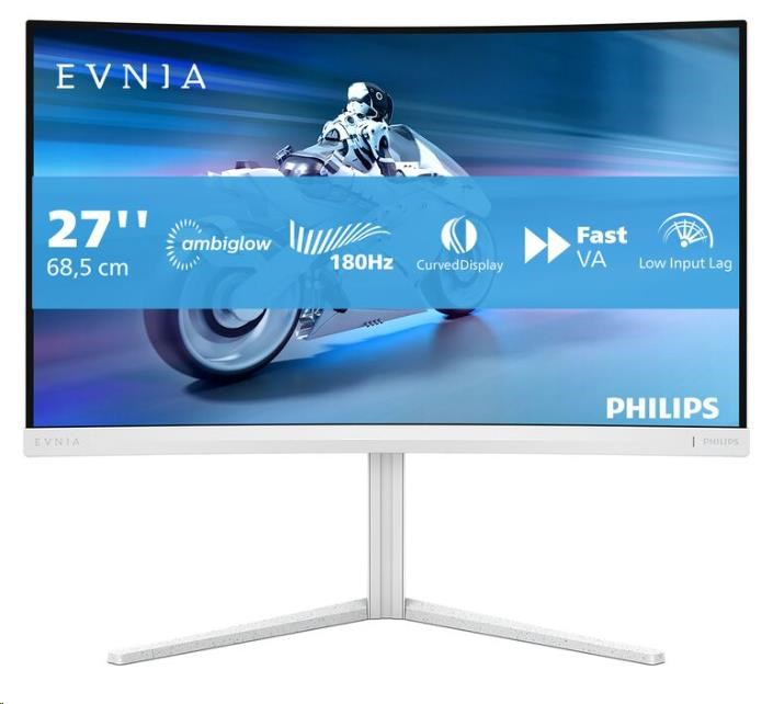 Philips MT 27" 27M2C5201L - 1920x1080,Fast VA,180Hz,2xHDMI,1xDP,zakřivený,bílá