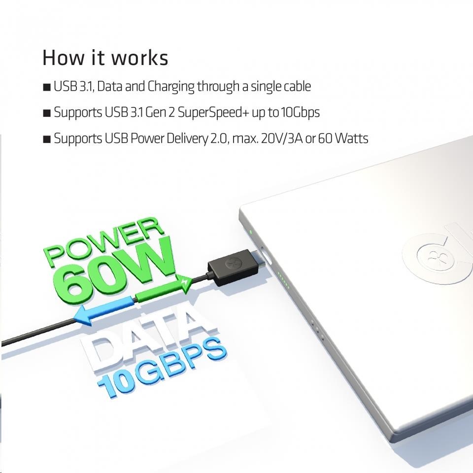 Club3D Kabel USB 3.1 typ C na USB 3.1 typ A, 10Gbps Power Delivery 60W (M/M), 1m