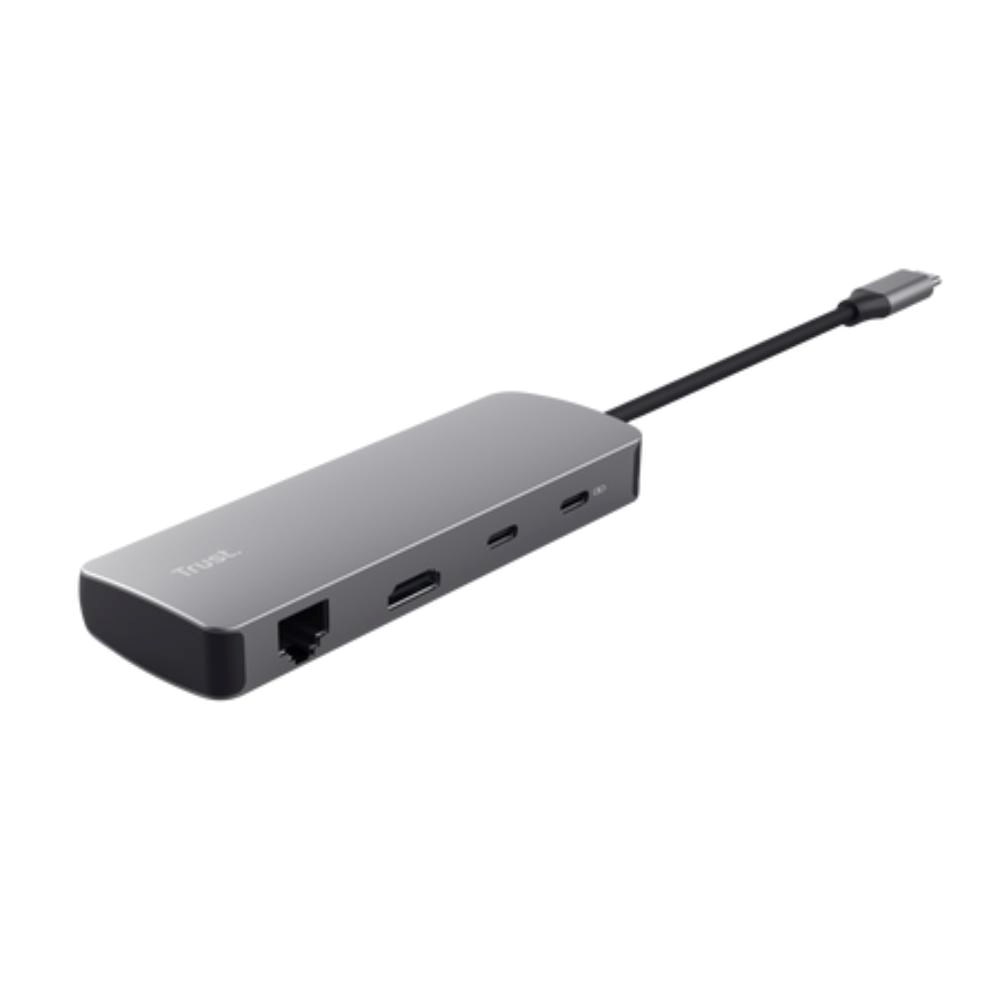 TRUST Dokovací stanice DALYX USB-C, 8v1, HDMI, RJ45, 2xUSB-C, 2xUSB-A, microSD/SD karta, šedá