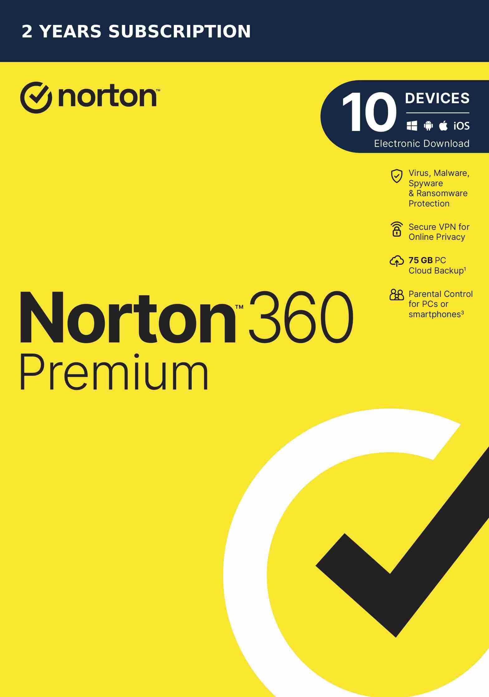 NORTON 360 PREMIUM 75GB +VPN 1 uživatel pro 10 zařízení na 2 roky ESD