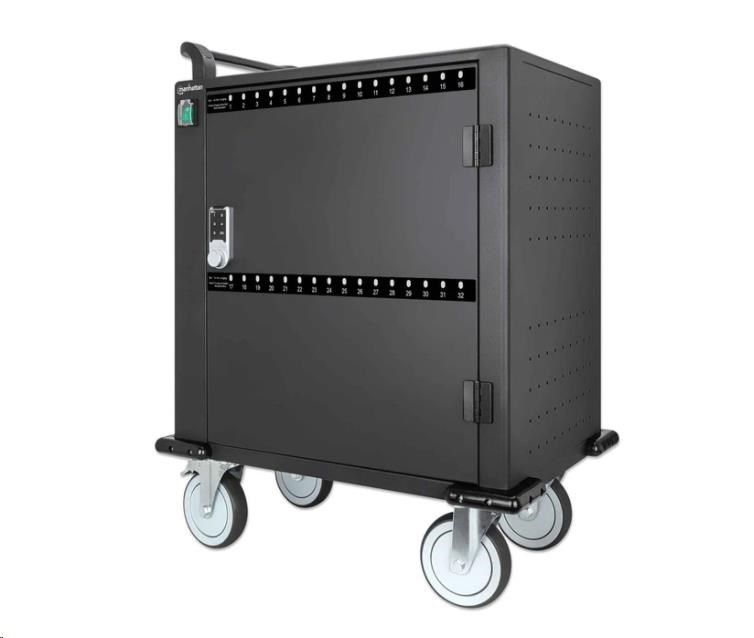 BAZAR - MANHATTAN nabíjecí vozík - 32 portů, 576 W, přepěťová ochrana, tichá ventilace, kovové pouzdro, černá - Poškozen