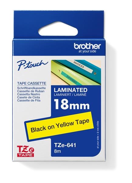 BAZAR - BROTHER TZE641 - kazeta TZ šířky 18mm, laminovaná TZE-641, žlutá/černé písmo - Poškozený obal (Komplet)
